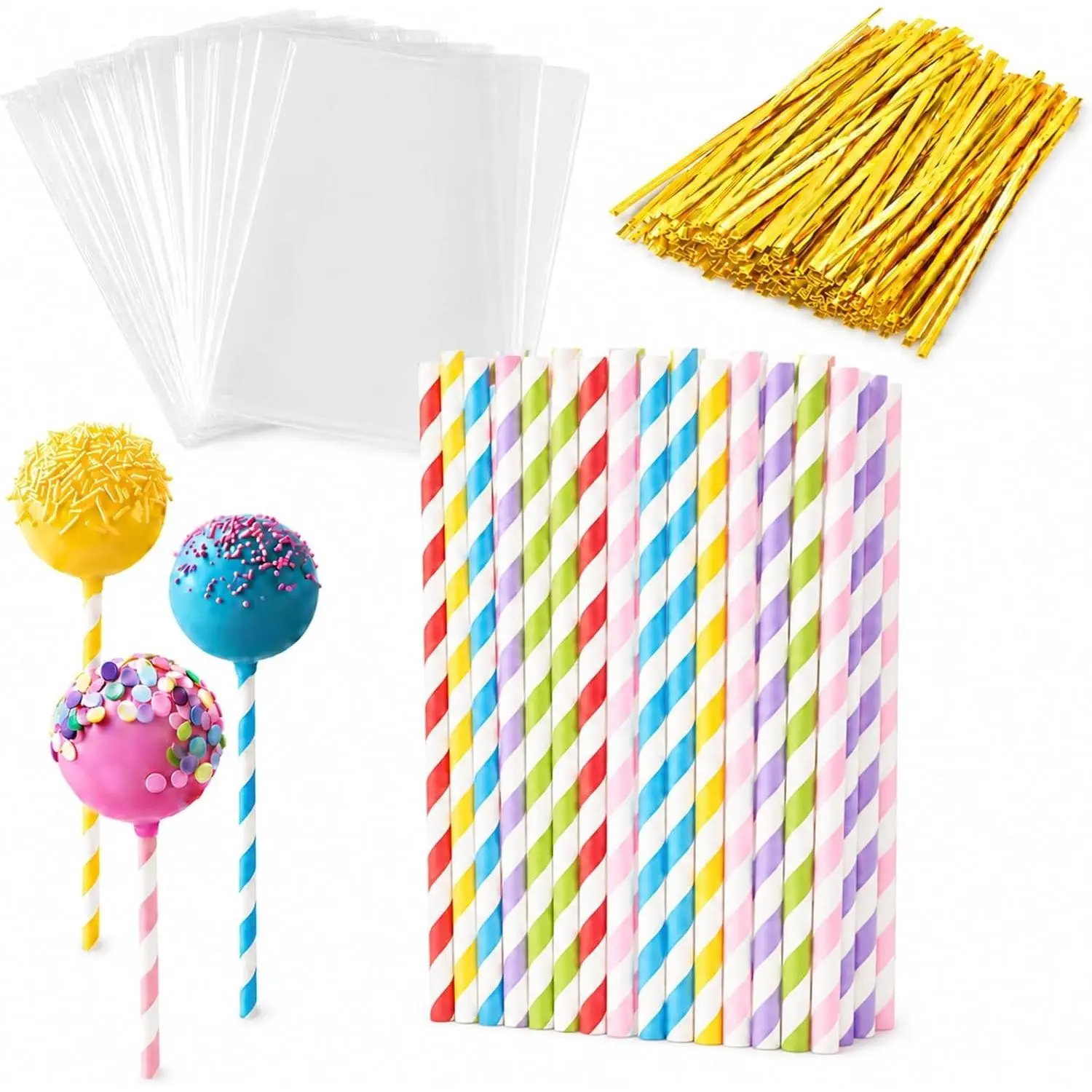 100 Packs 6 Inch 0.24" Diameter Paper Cake Pop & Lollipop Sticks