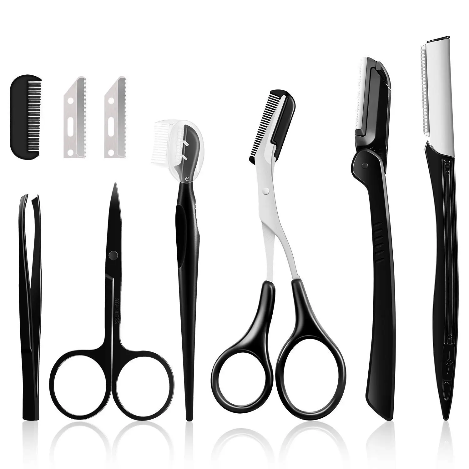 9-in-1 Eyebrow Grooming Kit for Shaping and Dermaplaning, Multipurpose Face Razor and Cosmetic Tools Set, Compact Beauty Kit for Women, Beauty Care Tool, Eyebrow Styling Kit