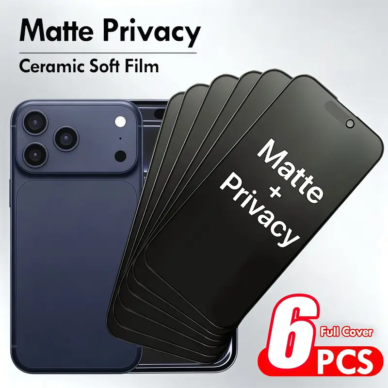 6-Pack Matte Privacy Ceramic Smartphone Screen Protectors for iPhone 18 Pro Max, Duo, 17, 16, 15, 14, 13, 12, Anti-Fingerprint, Oil-Resistant