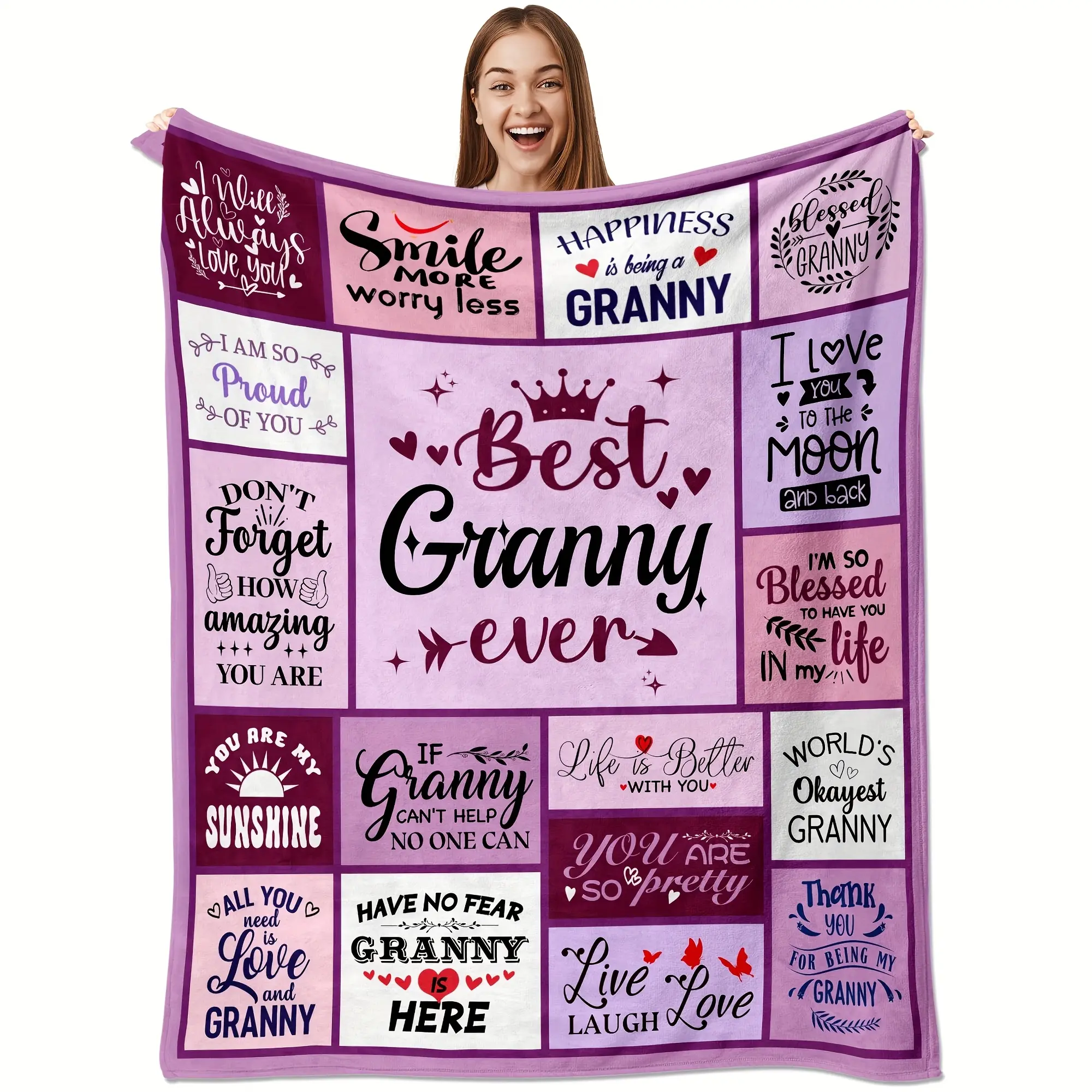 1pc Granny Gift Blanket - Birthday Gifts for Granny, Best Granny Gifts, Gifts for Granny from Granddaughter, Mother's Day Christmas Granny Gifts, Throw Blanket-280GSM