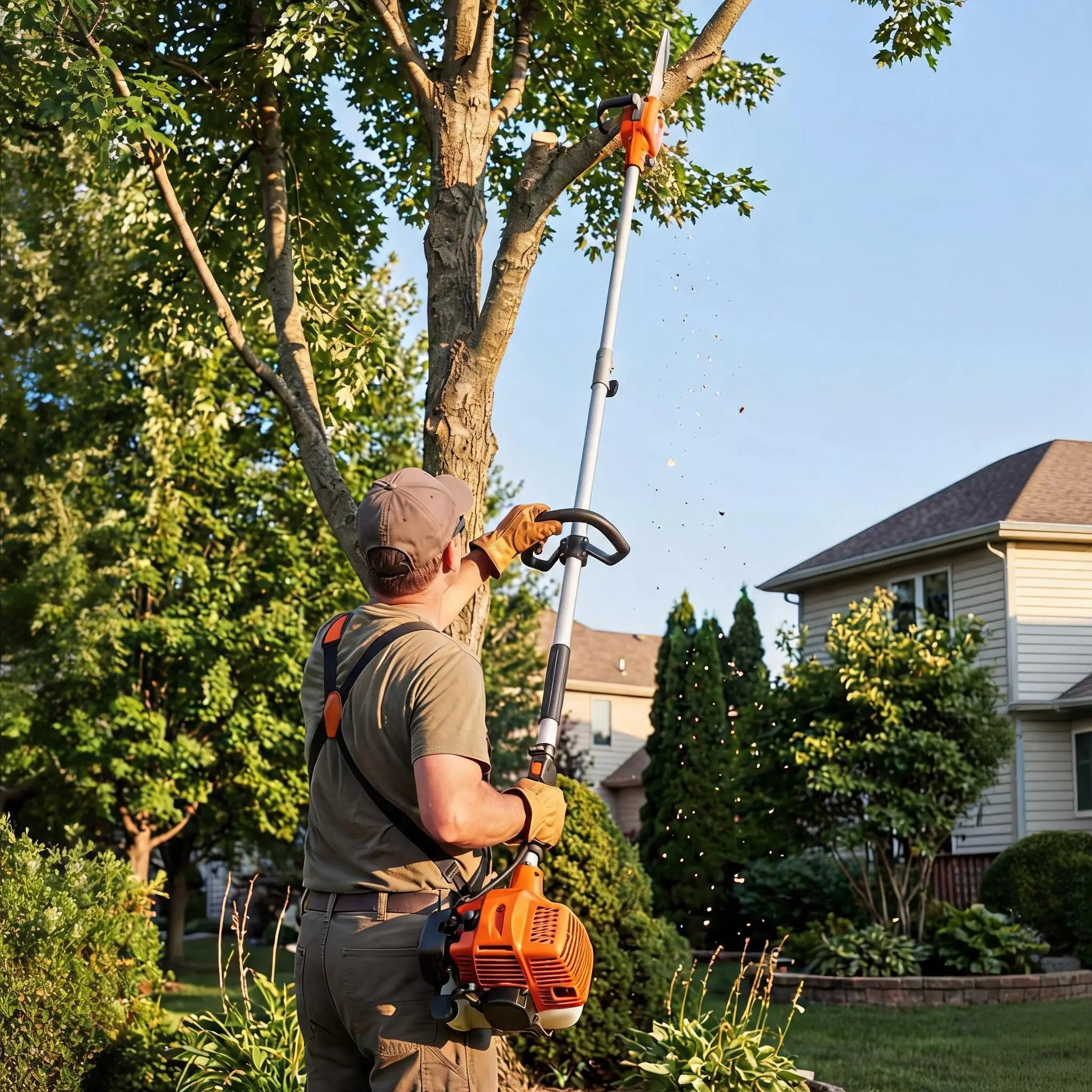 Gas Powered Pole Saw for Garden - 43cc 2-Stroke Engine, 12-Inch Bar, Up to 16ft Reach, 1200ml Fuel Tank, Wireless Manual Pruning Chainsaw, Ideal for High Sections and Yard Maintenance