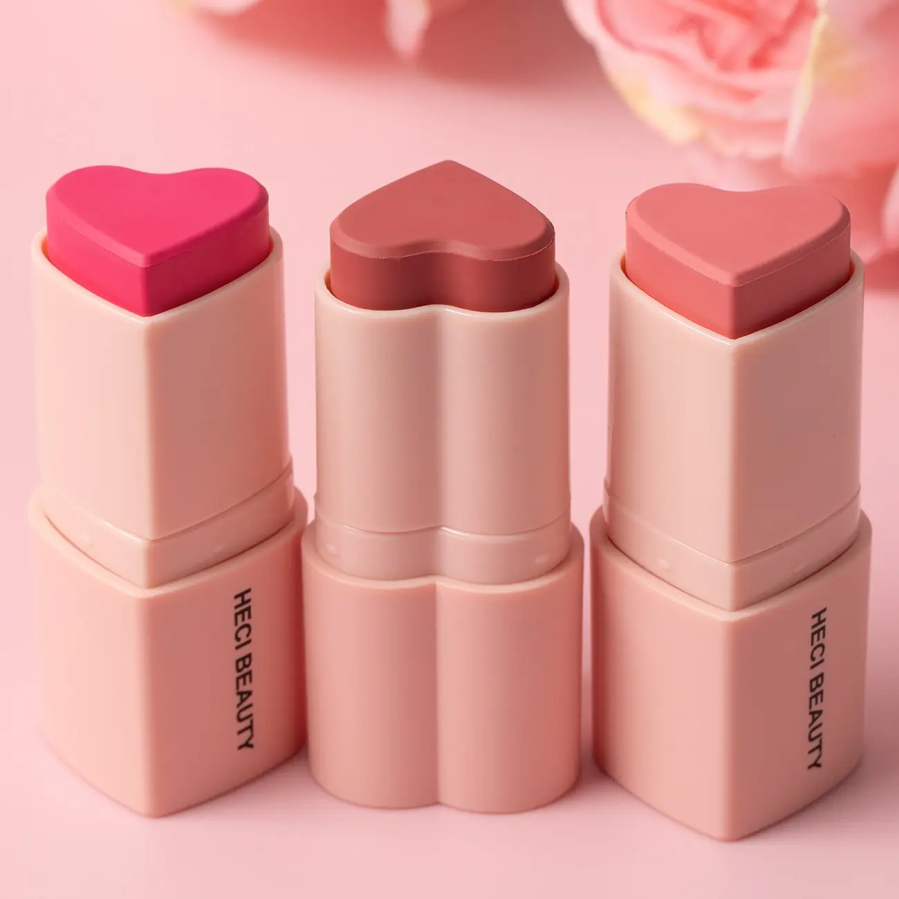 3PCS Heart-Shaped Cream Blush Set, Blendable Multi-Use Blush Sticks for Cheeks & Lips, Everyday Makeup