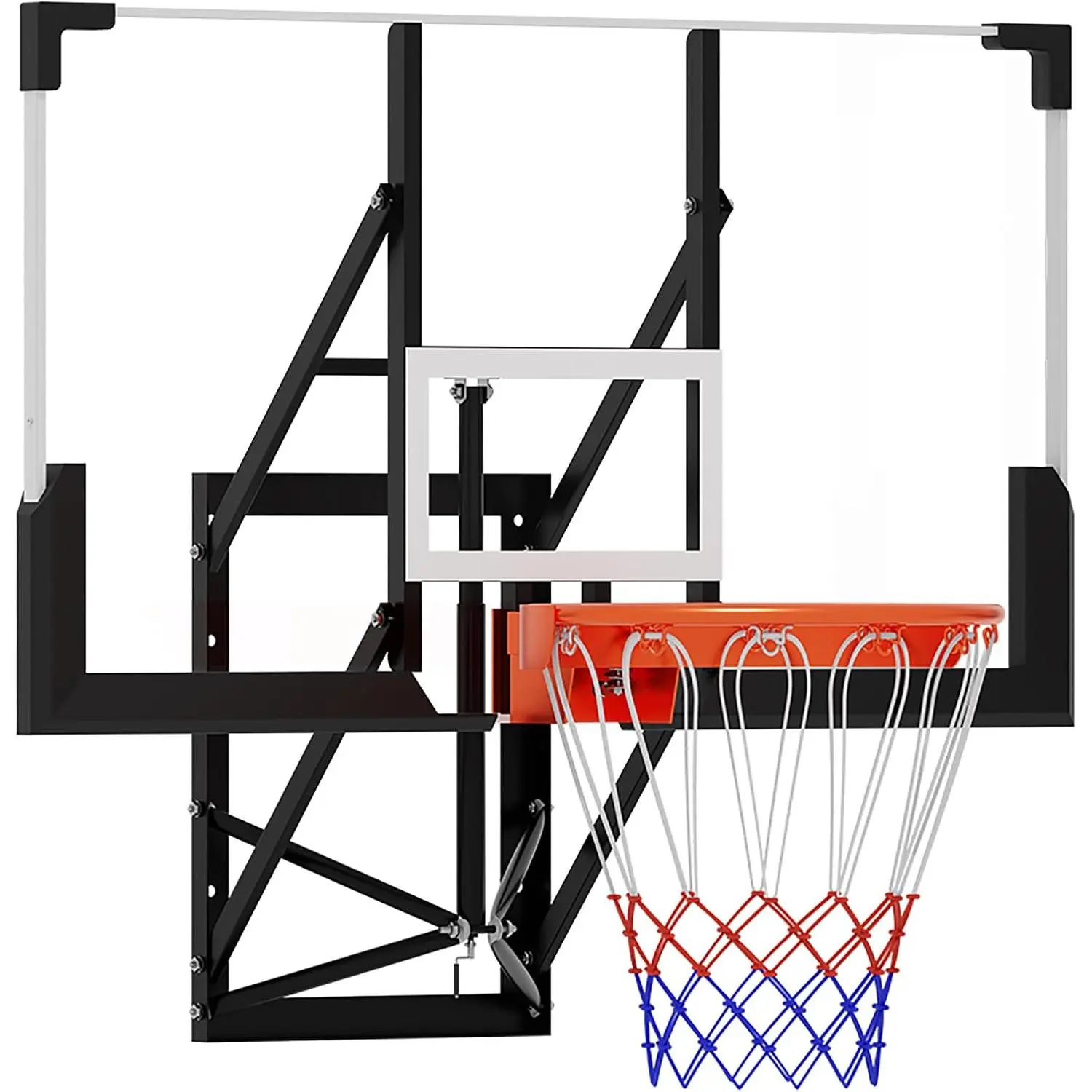 Wall Mounted Basketball Hoop with 8-10ft Adjustable Height – Shatterproof PC Backboard & 18" Solid Rim, Indoor/Outdoor Goal for Home, Gym & Backyard