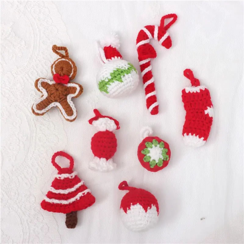 8-Piece Christmas Decoration Set, Includes Christmas Tree, Socks, Gingerbread Man, Holiday Party Table Decor, Handmade Festive Ornaments
