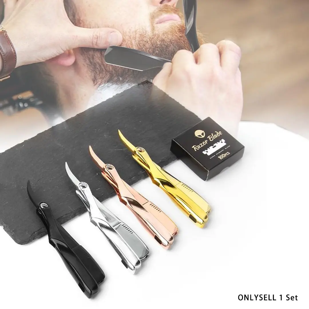 Advanced Straight Razor Set, Manual Folding Shaver, Precision Beard Trimmer for Precision Trimming, Professional Quality Blades, Includes 100 Stainless Steel Blades, Barber Shaver Set, Shaving Razors, Shaving Tool, Manual Shaving Kit