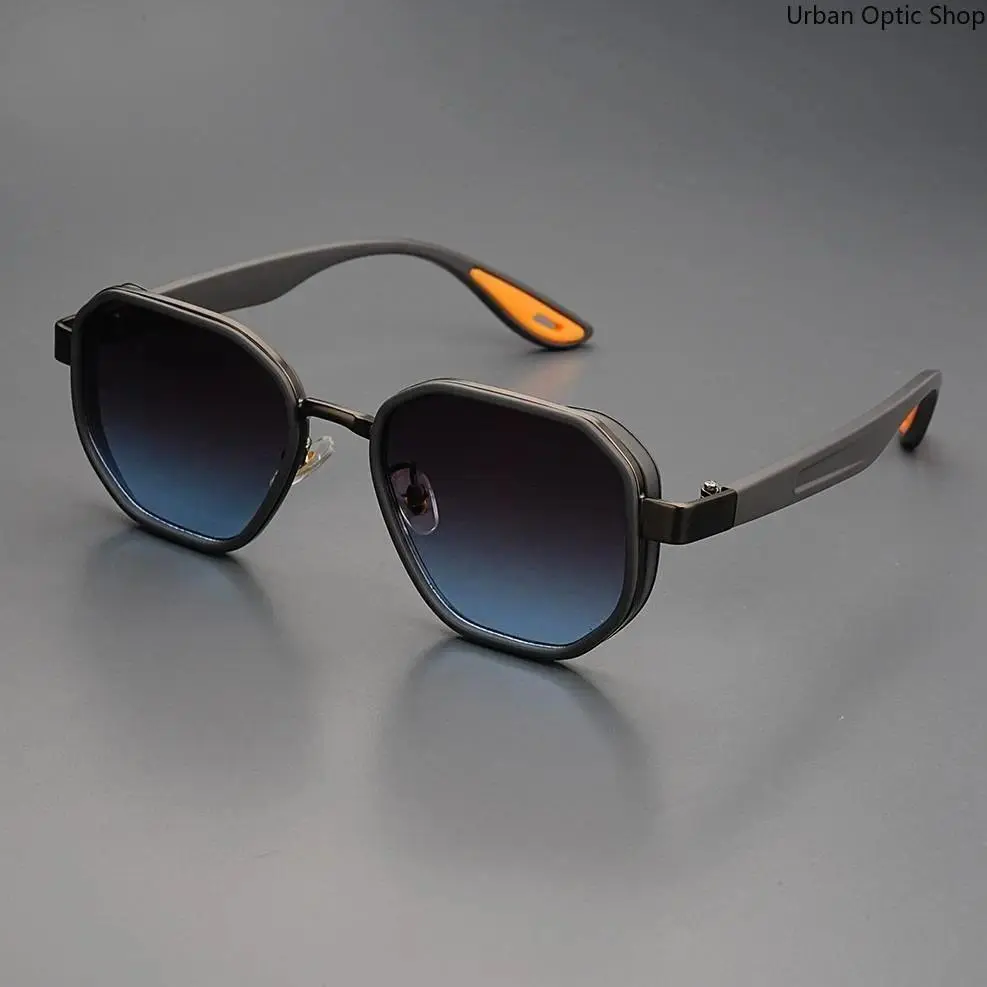 XUH Unisex Clear Frame Geometric Polygon Sunglasses with Metal Trim, UV400 Anti-Glare Dark Lens TR90 Lightweight Eyewear with Non-Slip Temple Tips, Retro Sport Shades for Driving, Fishing, Travel & Daily Casual Wear