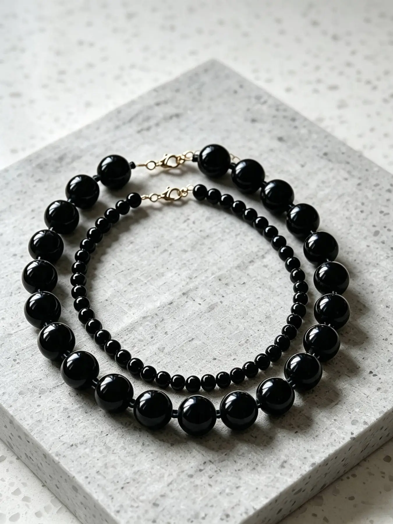 Vintage Double Layer Beaded Necklace, Two-tone Round Ball Choker, Minimalist Solid Color Bead Chain, Daily Fashion Jewelry
