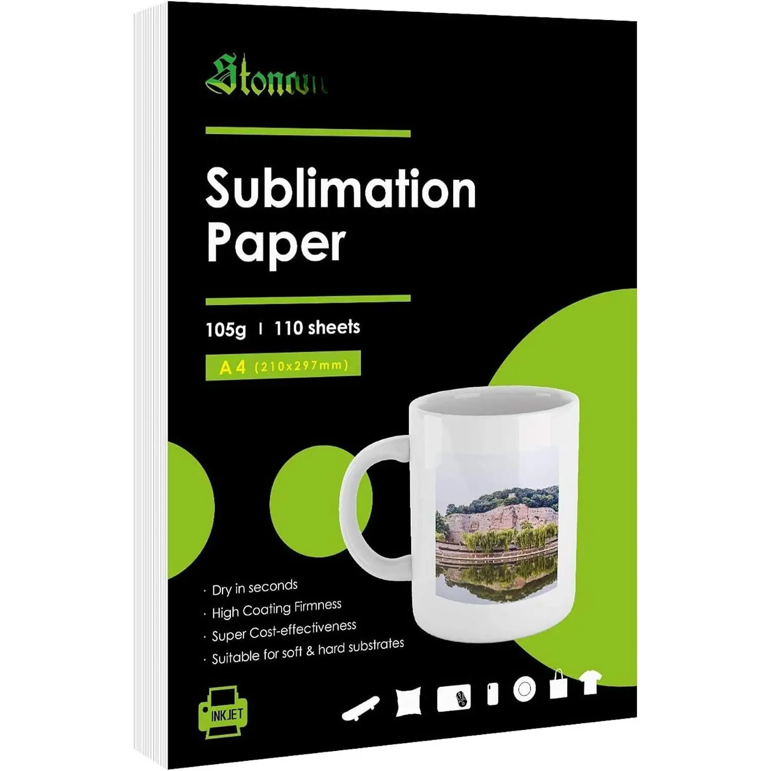 Sublimation Paper 8.3x11.7 Inch 105g | 110 Sheets, Compatible with Inkjet Printer with Sublimation Ink, for Heat Transfer Light Fabric, T Shirt, Mug, Tumbler