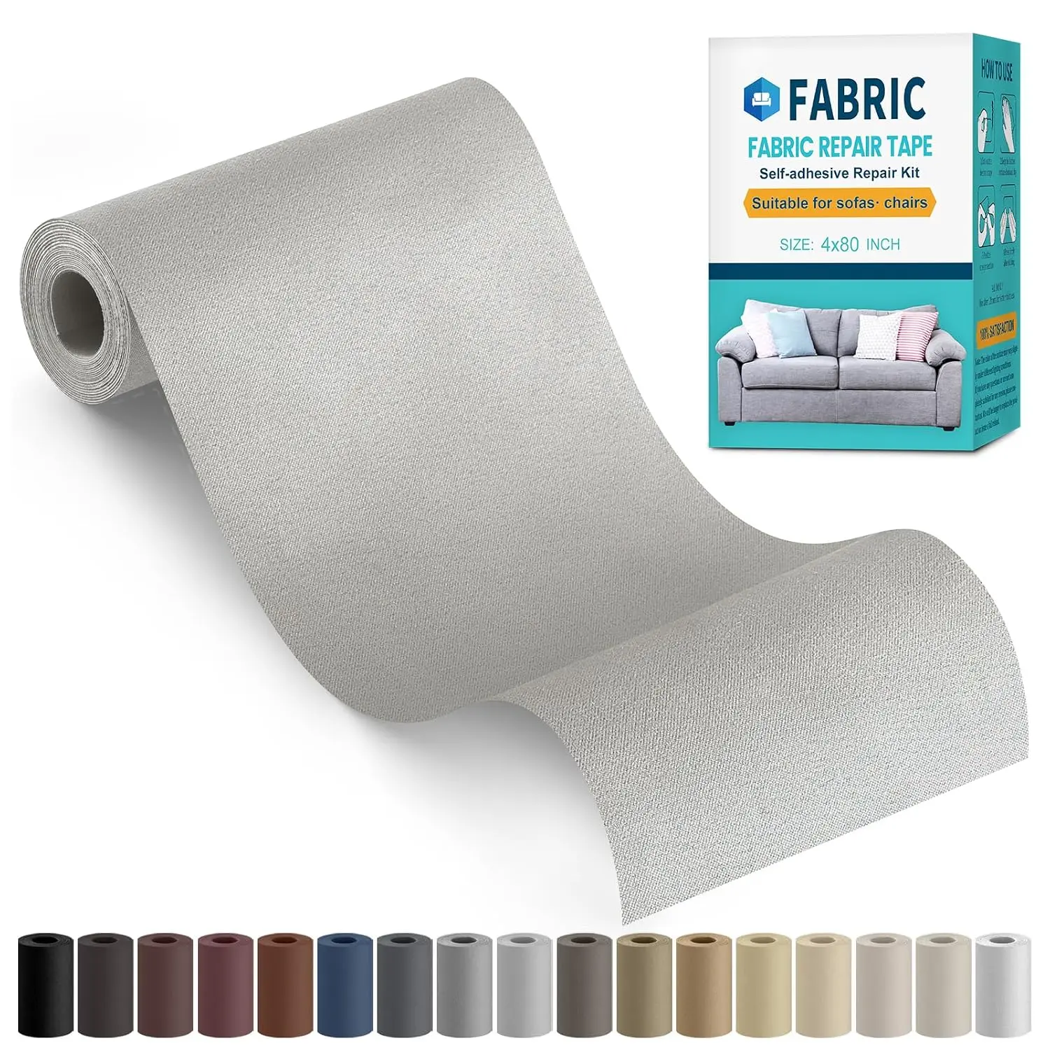 Fabric Repair Tape, Self-Adhesive Couch Patch Repair Fabric Patches For Furniture, Couch Repairing Kit Tape for Upholstery, Carpets, Chairs, Sofas, Pillows Microfiber  4x79 Inch Khaki Grey