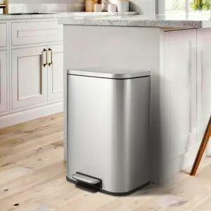 50L Large Capacity Fingerprint-Proof Stainless Steel Step Trash Can, Equipped with Soft-Close Lid and Removable Inner Bucket for Home Indoor Use