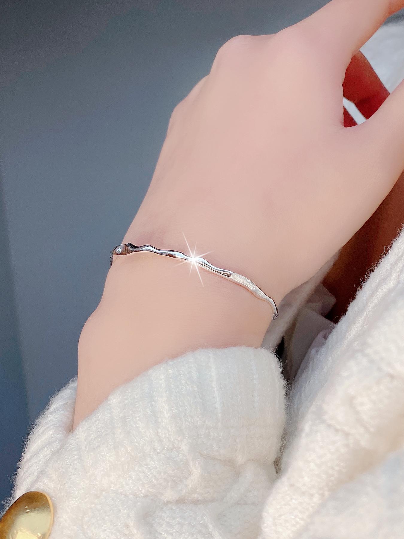 925 Sterling Silver Irregular Wave Design Bangle, Fashion Jewelry for Party, Daily Clothing Decor, Trendy All-match & Exquisite Jewelry for Birthday Gift, Valentine's Day Gifts, Metal Bracelet