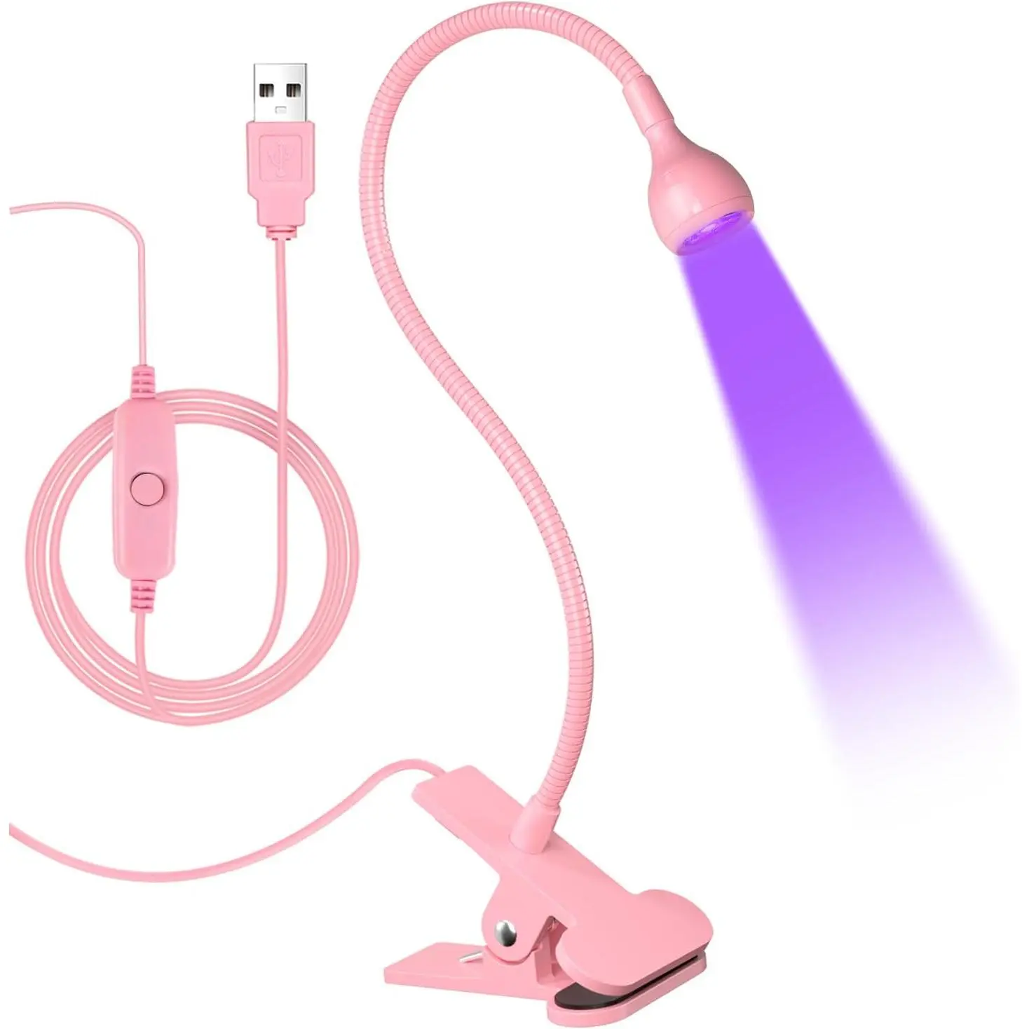 3W Power LED Nail Lamp with Flexible Neck, Fast Curing Nail Care Tool, Plug Play USB Portable Flash Dryer for Gel Polish, Pink Home DIY Professional Manicure Accessory