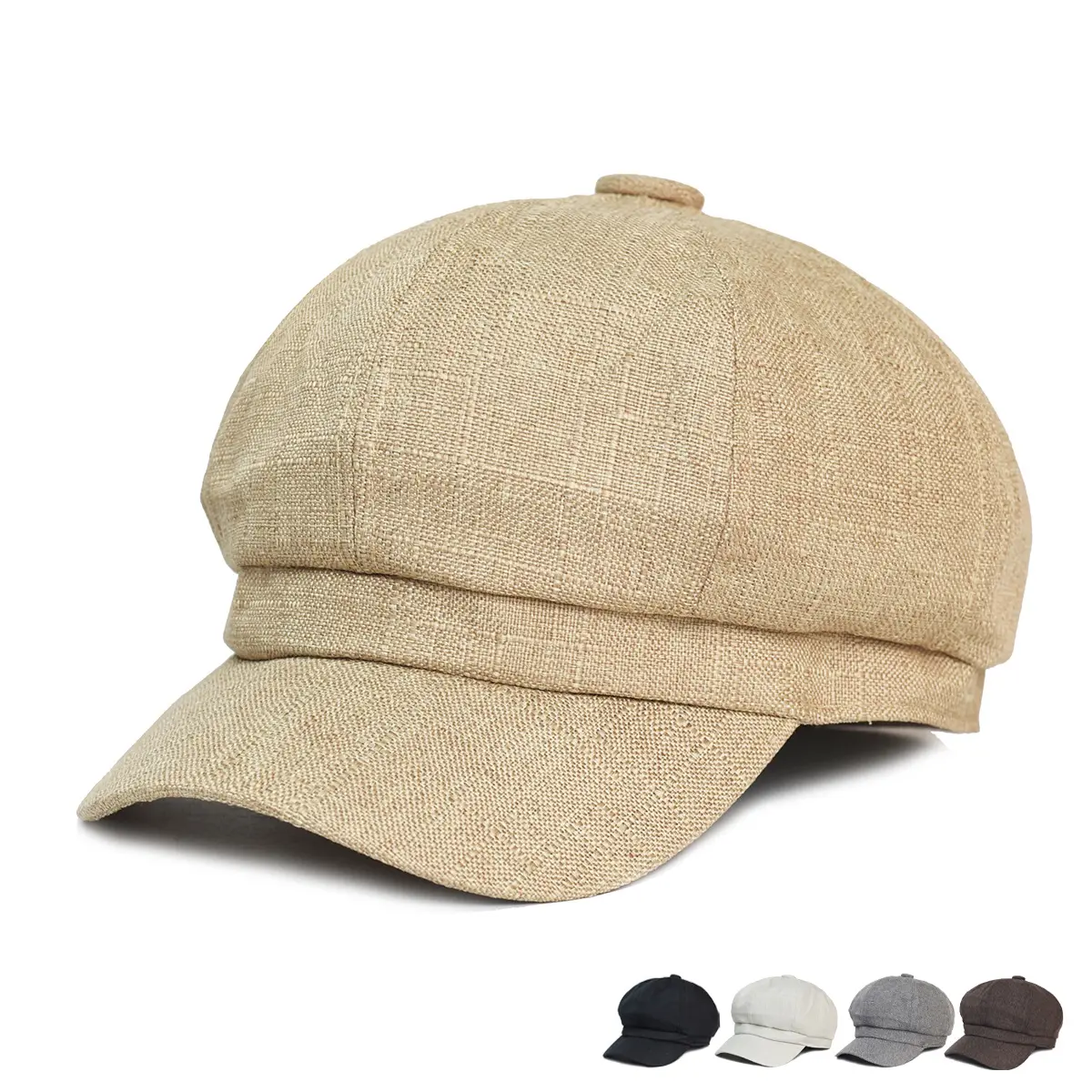 British Vintage Lightweight Cotton Linen Octagonal Hat for Women, Korean Style Solid Color Beret Painter Hat Casual Fashion Newsboy Cap
