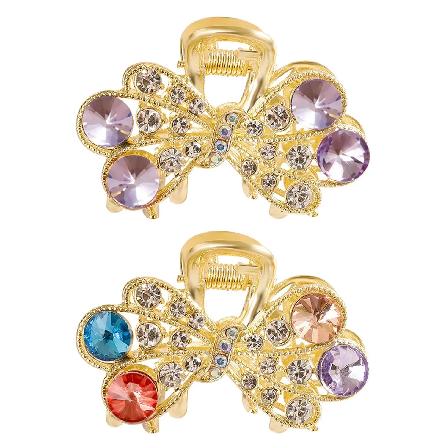 2 count Rhinestone Claw Clip,Bling Hair Metal Claw Clips for Half Up Half Down Hair  Small Claw Clip for Thick Fine Curly Hair