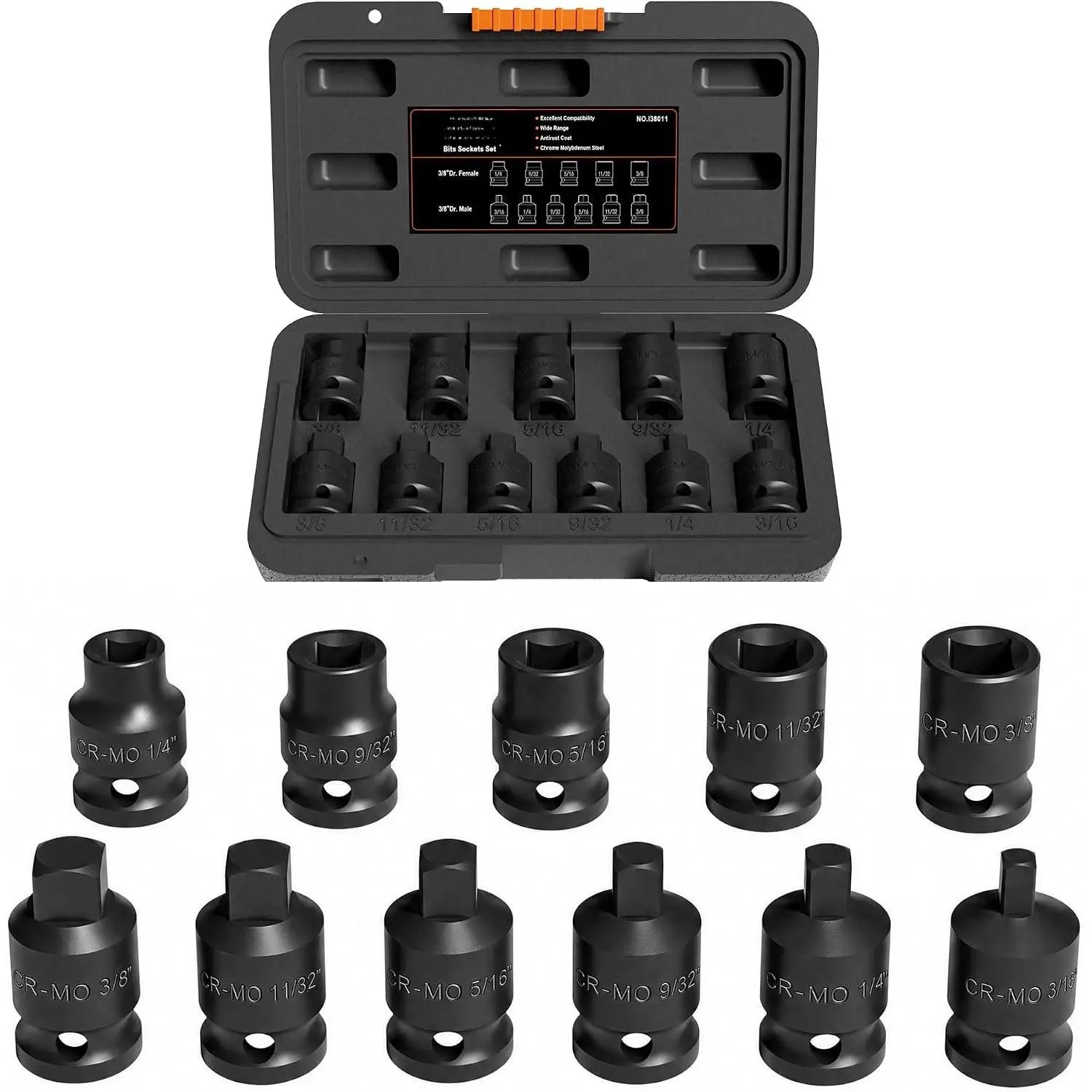 11 count 3/8" Drive Pipe Plug Socket Set, SAE CR-MO  Sockets