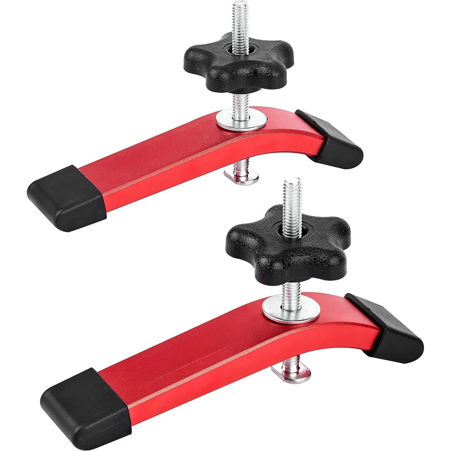 T track Hold Down Clamps - Double Cut Profile  T-Track Clamps, 6-3/8"L x 1-1/4"W -Woodworking and t slot clamp - Fine Sandblast Anodized - Red Color-2PK