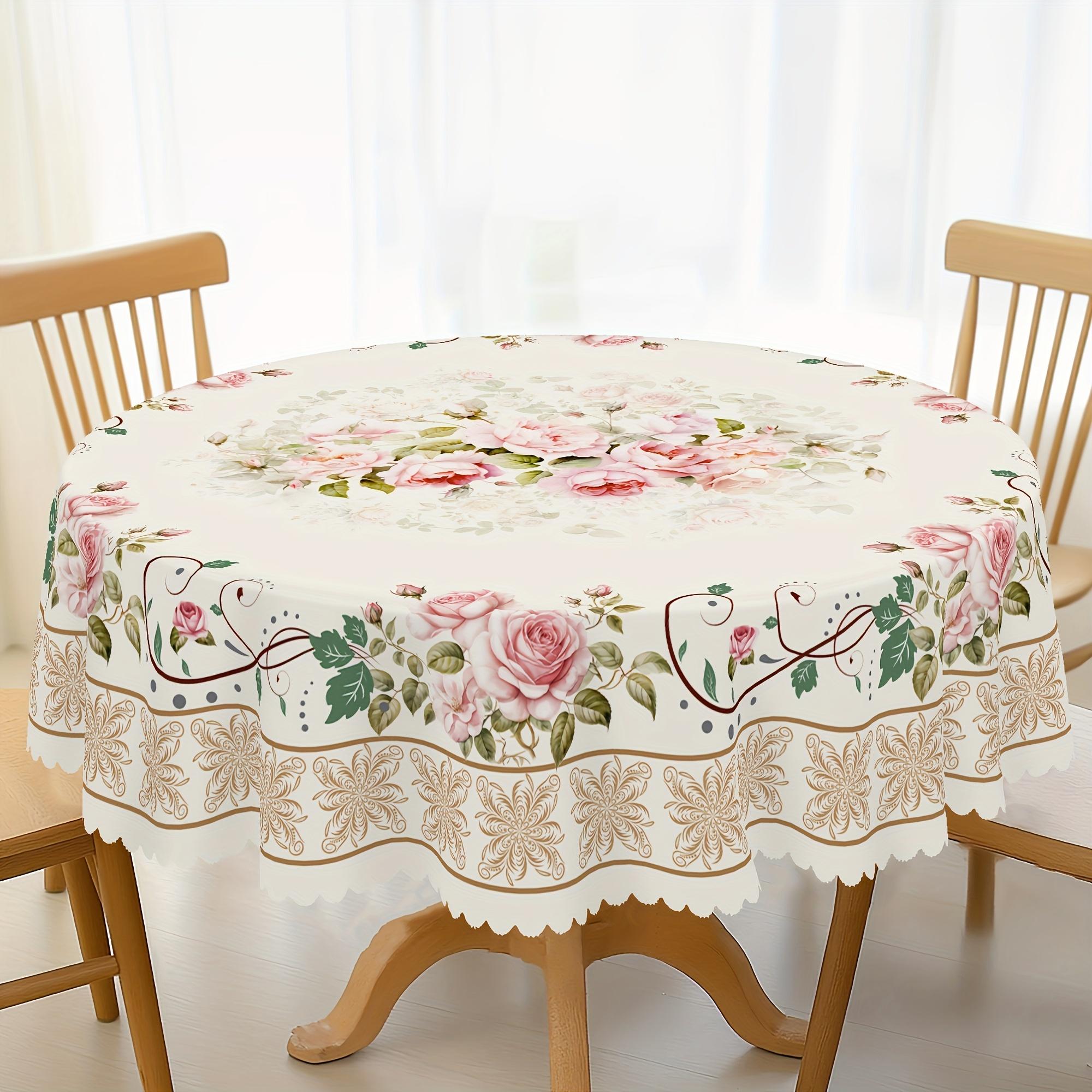 1pc Spring/Summer Romantic Vintage Rose Pattern Round Tablecloth, French Elegant Floral Print Rectangular Tablecloth, Home Kitchen Table Cover, Indoor And Outdoor Use, Home Decoration, Suitable for Mother'S Day, Wedding, Birthday, Anniversary