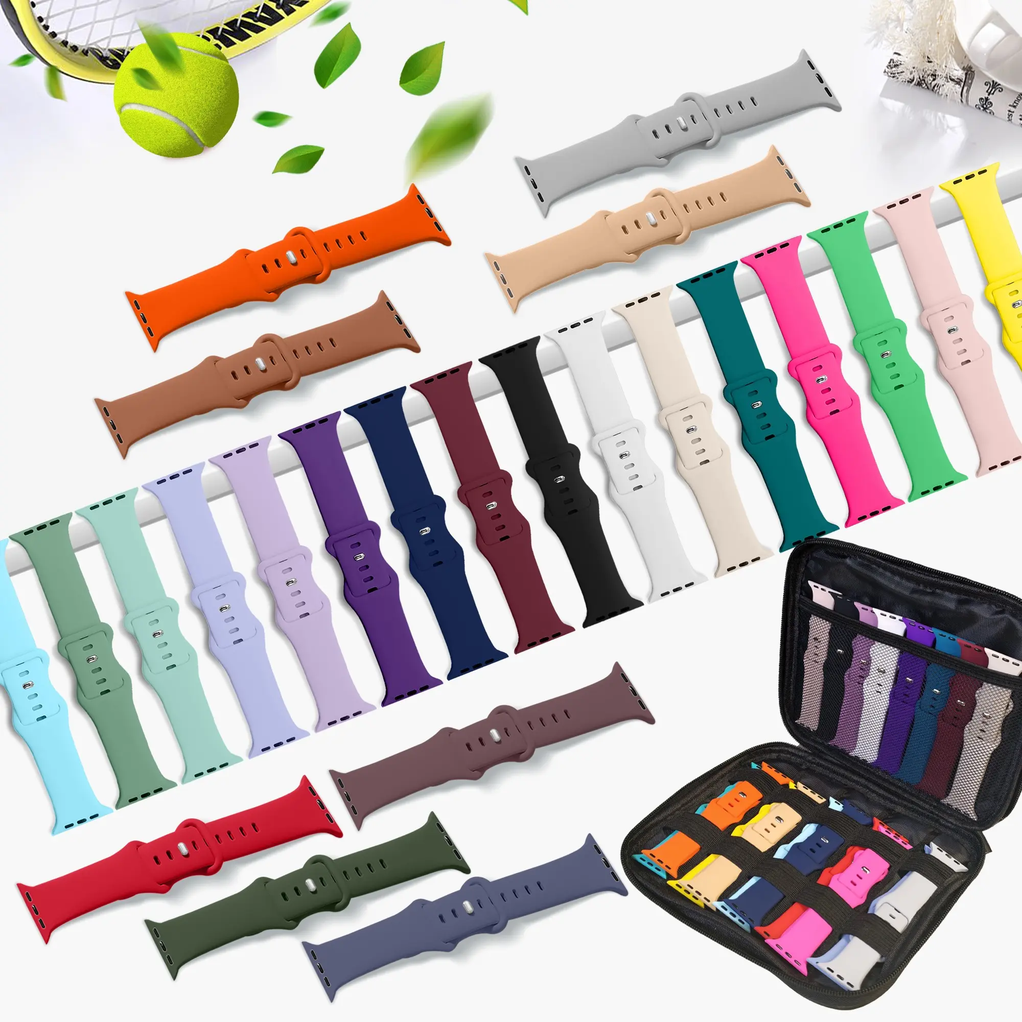 24 Pcs Sport Watch Bands Compatible with iWatch Bands 38-49mm Women Men,Soft Waterproof Watch Bands & Organizer for iWatch Series 11/10/9/8/7/6/5/4/3/2/1&SE/Ultra, Smartwatch Accessories.No watch included