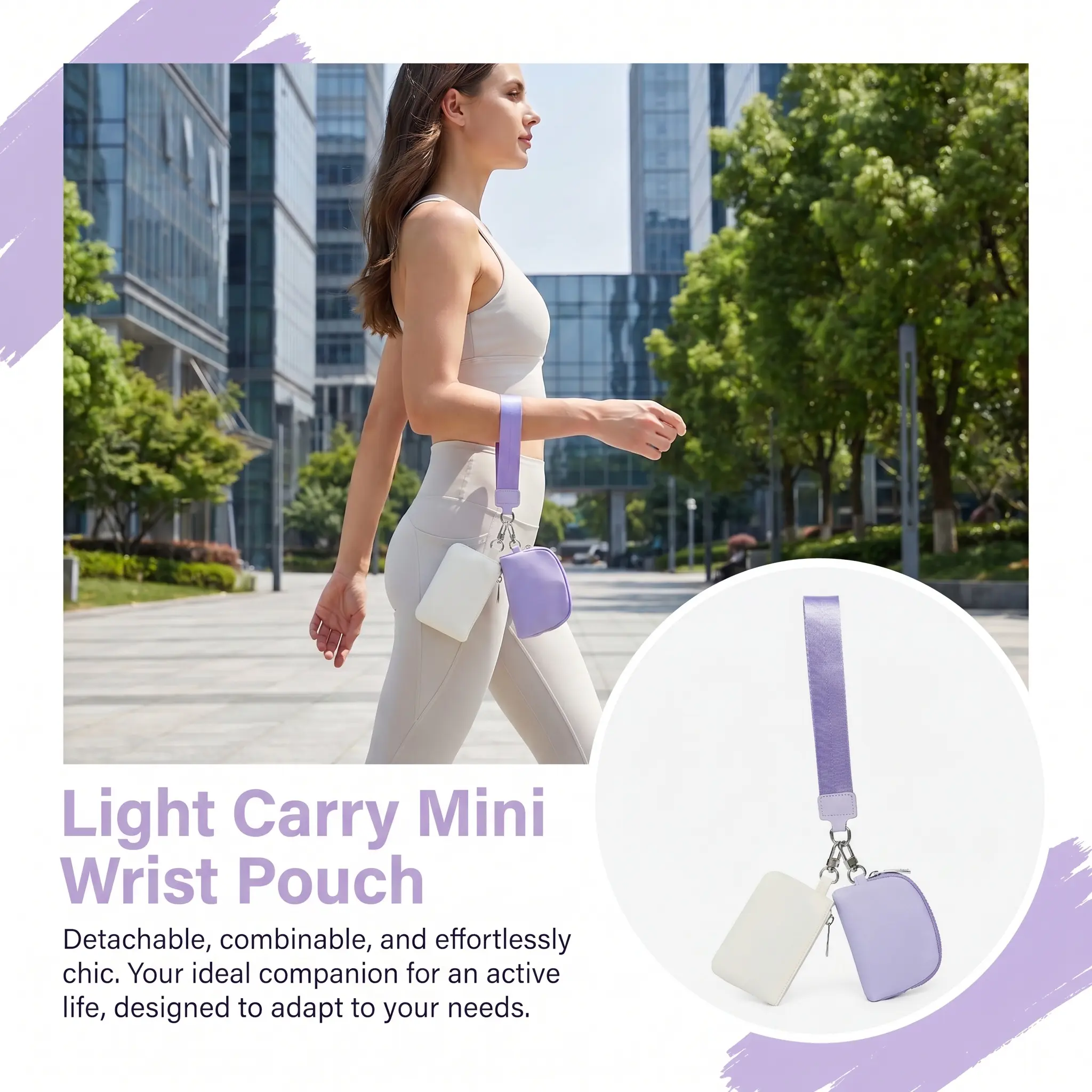 Mini Detachable Dual Pouch Wristlet, Waterproof Lightweight Card Key Coin Purse With Wrist Strap, For Women Sport Gym Daily Travel, Trendy Small Portable Earbud Storage Wallet Accessories-YY0