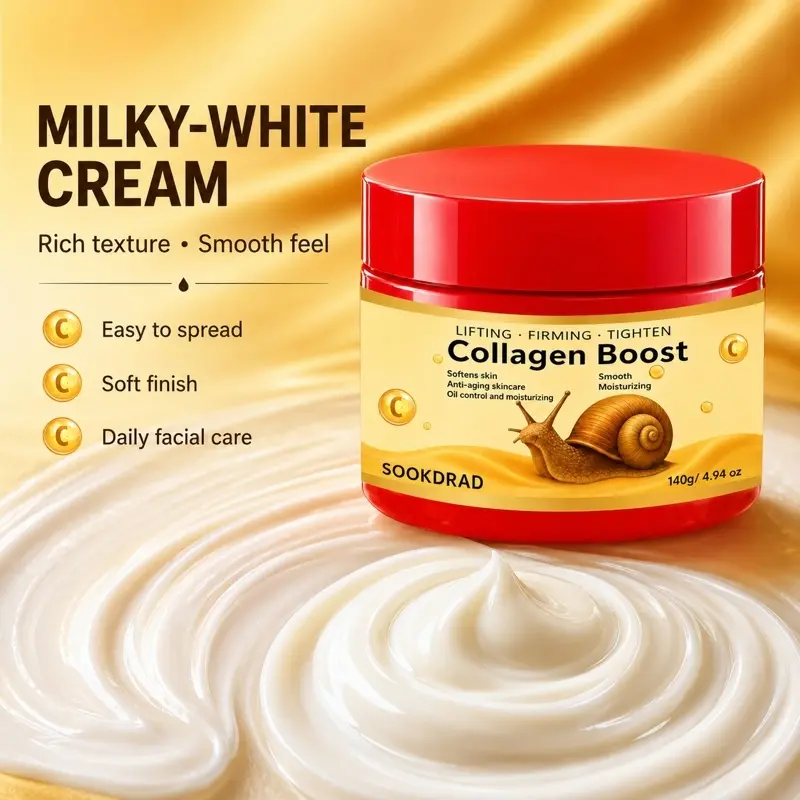 Collagen Boost Cream, snail extract, lifting, firming, tightening, softening skin, anti-aging, oil control, moisturizing, smoothing, facial use, Skin Care, 140g/4.94oz