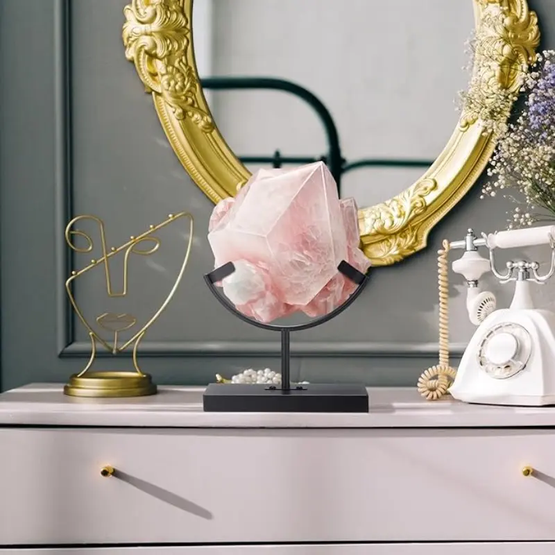 Metal Rock Display Stand, Crystal Holder Single Arm Dual Claw, Flat Mineral and Crystal Stand, Decorative Showcase Rack