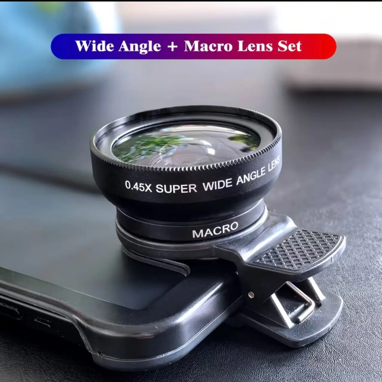 Dual Lens Phone Camera Kit, 37mm 0.45x 49uv Ultra Wide Microscope Lens, Clip-On Design, Compatible with Smartphones, Wide Angle Lens