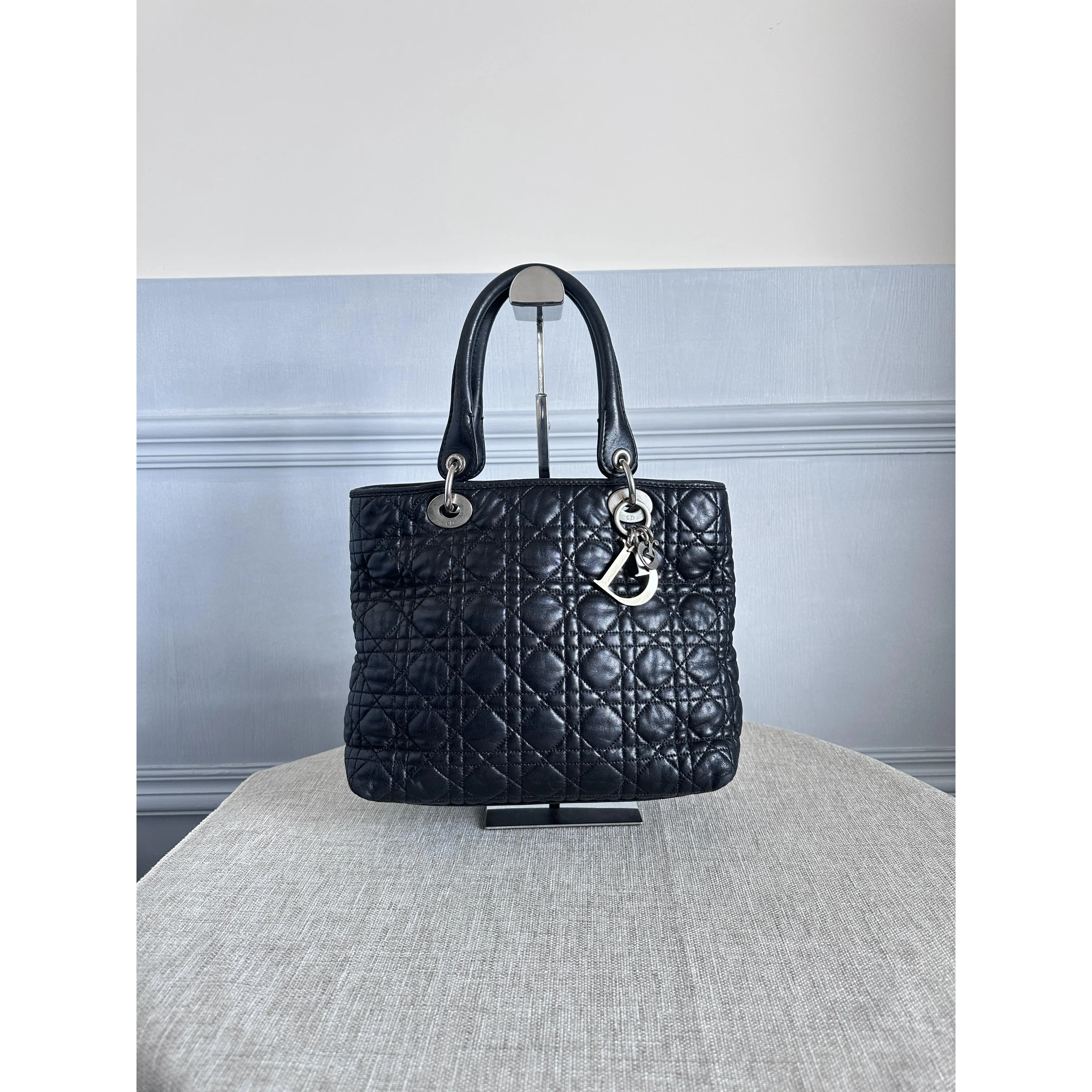 Pre-owned Dior Granville Black Cannage Lambskin Tote Handbag