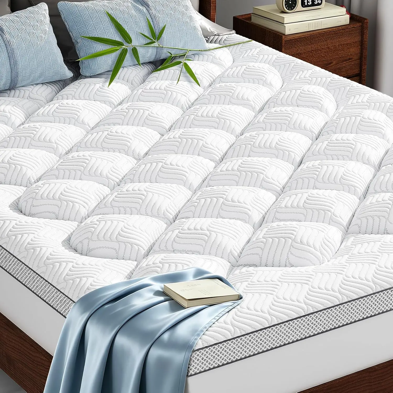 Mattress Topper, Viscose Derived from , Pillow Top | Breathable Mesh Sides, Shredded Memory  Blend Fill,  , 6-18 Inch Deep Pocket, Softens Firm Beds