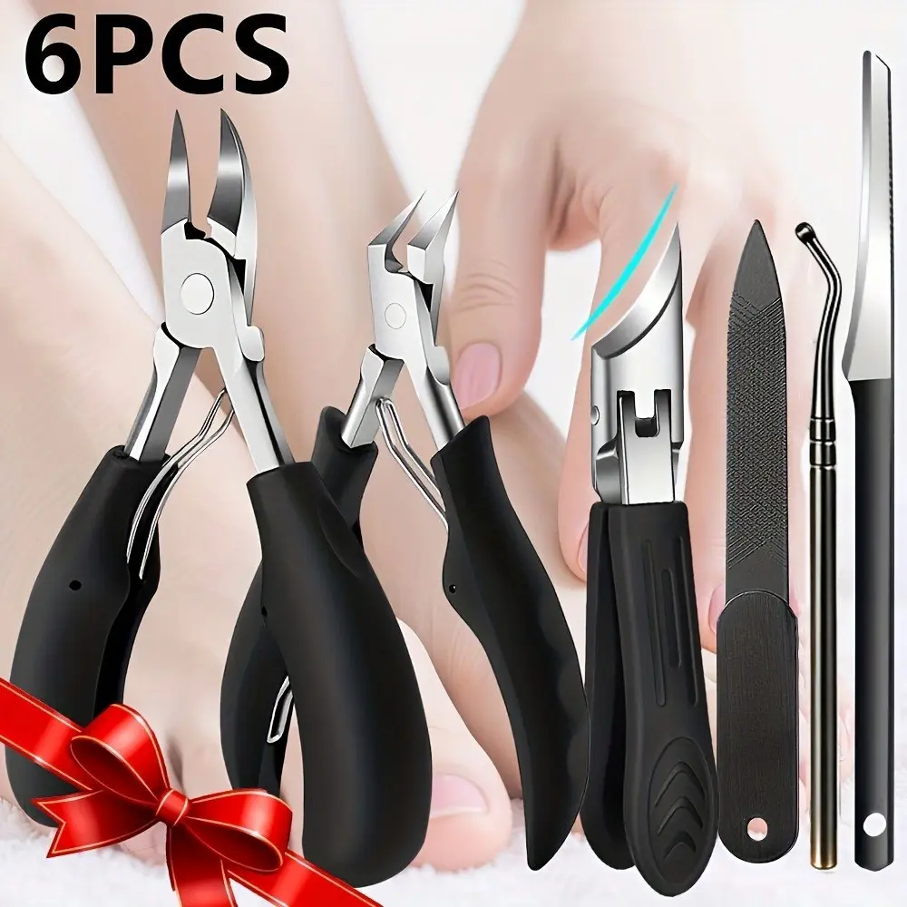 6 Piece Home Manicure Tool Kit, Dual Claw Ingrown Nail Clipper, Thick Hard Nailed Scissors, File, Pusher, Dead Skin Remover, Foot Care Tools