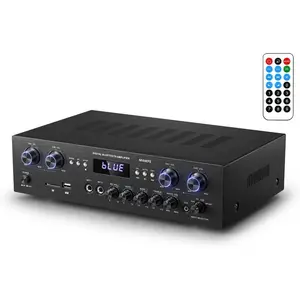 5.0 Stereo Audio Amplifier Receiver, 4  440W  Power  Theater Stereo Receiver with USB, SD, FM, 2 Mic in Echo, , LED, Speaker Selector for Studio,  - MAMP5