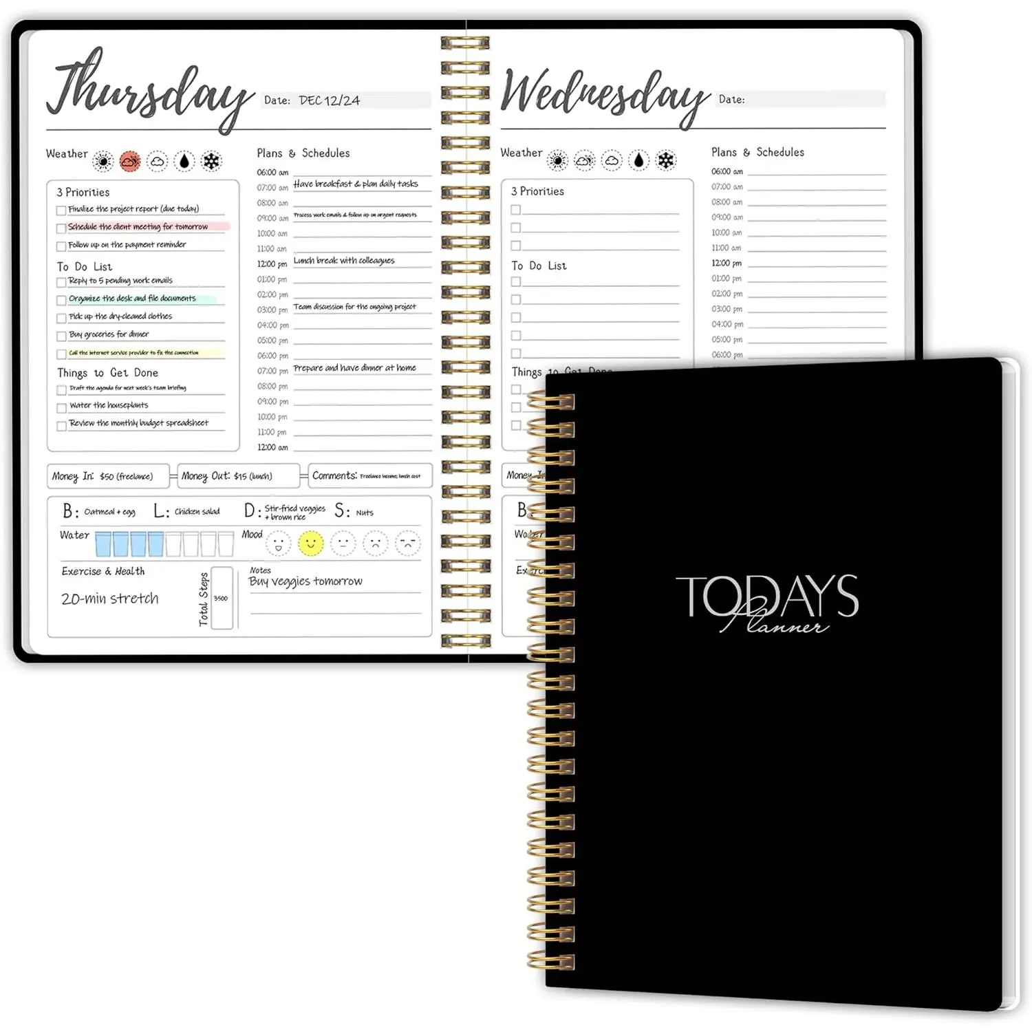 Non-Dated Weekly Work Planner with Hourly Schedules, Tasks, Expense Tracking - 7 Days Daily Organizer for Meals, Efficient Daily Time Management, Cultivate Life Habits (10x7.3in, Clean Printing)