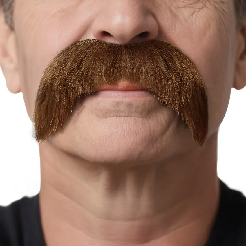 1Pc Realistic Brown Handlebar Fake Mustache Self Adhesive No Trace Vintage Old Man Costume Prop For Adult Halloween Cosplay Stage Performance Annual Party Skit Funny Photo Shoot Masquerade Theme Party Decor Gift Supplies