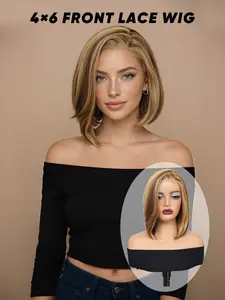 12-Inch Brown Bob Wig — Featuring a 4x6 HD Lace Front, Pre-Plucked Hairline, and Pre-Cut Style. Crafted from Heat-Resistant Synthetic Fibers, it is easy to wear, designed specifically for women, and ideal for daily use.