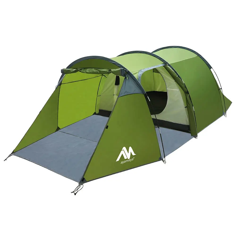 4 Person Waterproof Tunnel Tent for Camping with Vestibule Porch | 2 Divided Rooms, with Footprint & Rainfly, For Bikepacking, Motorcycle Travel, Hiking, Mountaineering