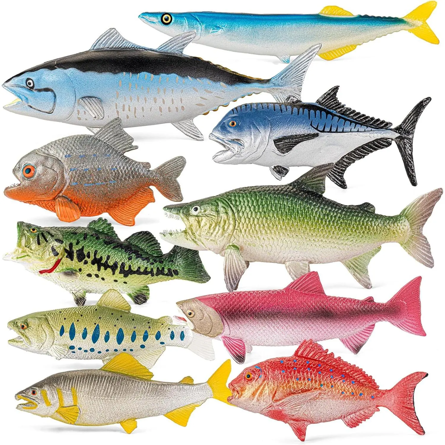 10PCS Ocean & Freshwater Fish Toy Figures Set, Fake Fish, Fake Fish Figurines, Educational Animal Figurines Playset for Kids, Cake Toppers, Party Favors, Bath Toys and Sensory Playfidget toys