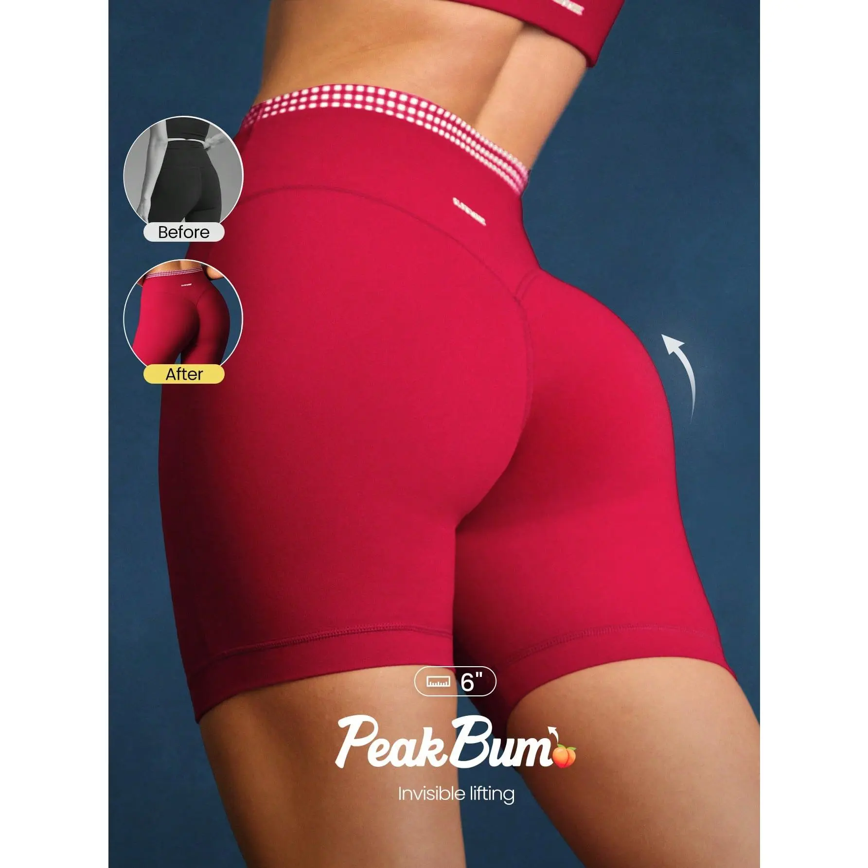GLOWMODE 6" FeatherFit Gingham Glow Soft Sweat-Wicking Gingham Trim Biker Shorts With Anti-Slip Grips Low Impact Yoga Studio Pilates Daily Wear