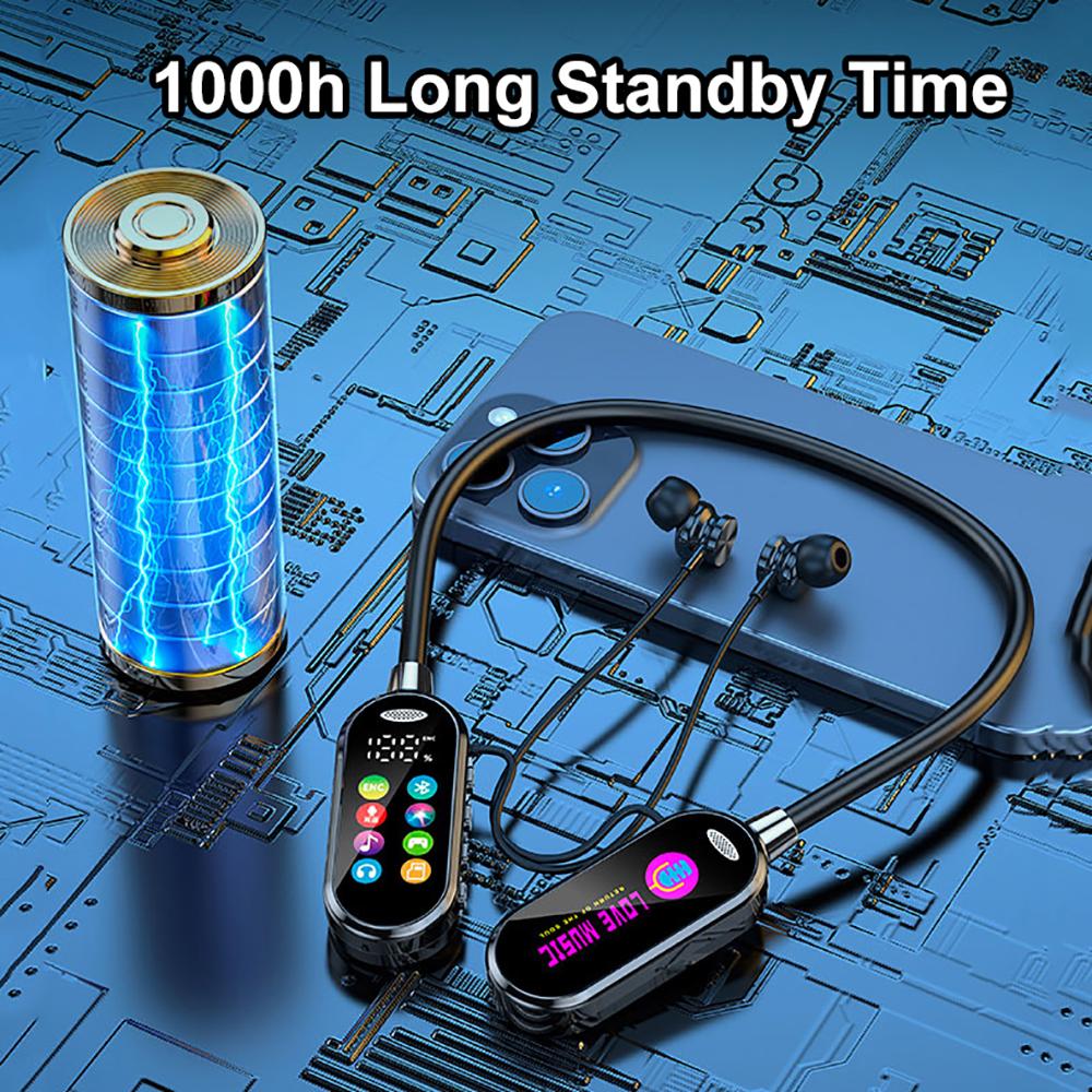 Bluetooth 5.4 Earphones Neckband Headphones Color Screen Wireless Headsets Noise Reduction Earbuds Earphone Monitor Smart Voice Assistant with ENC