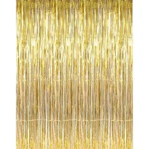 3.2 ft x 9.8 ft Metallic Tinsel Foil Fringe Curtains Party Photo Backdrop Party Streamers for Birthday,Graduation,New Year Eve Decorations Wedding Decor (1 Pack, Gold)