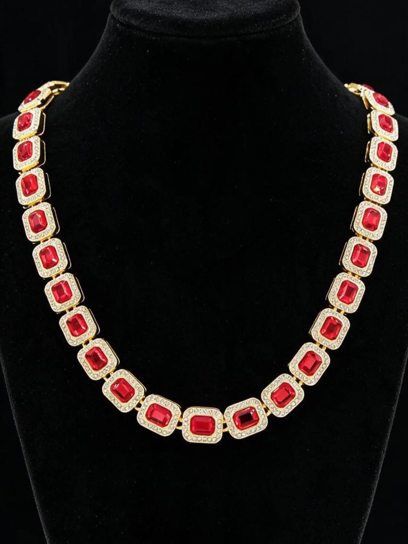 Vintage Royal Style Square Stone Full Diamond Necklace, Dense Diamonds Trim, Elegant Evening Jewelry