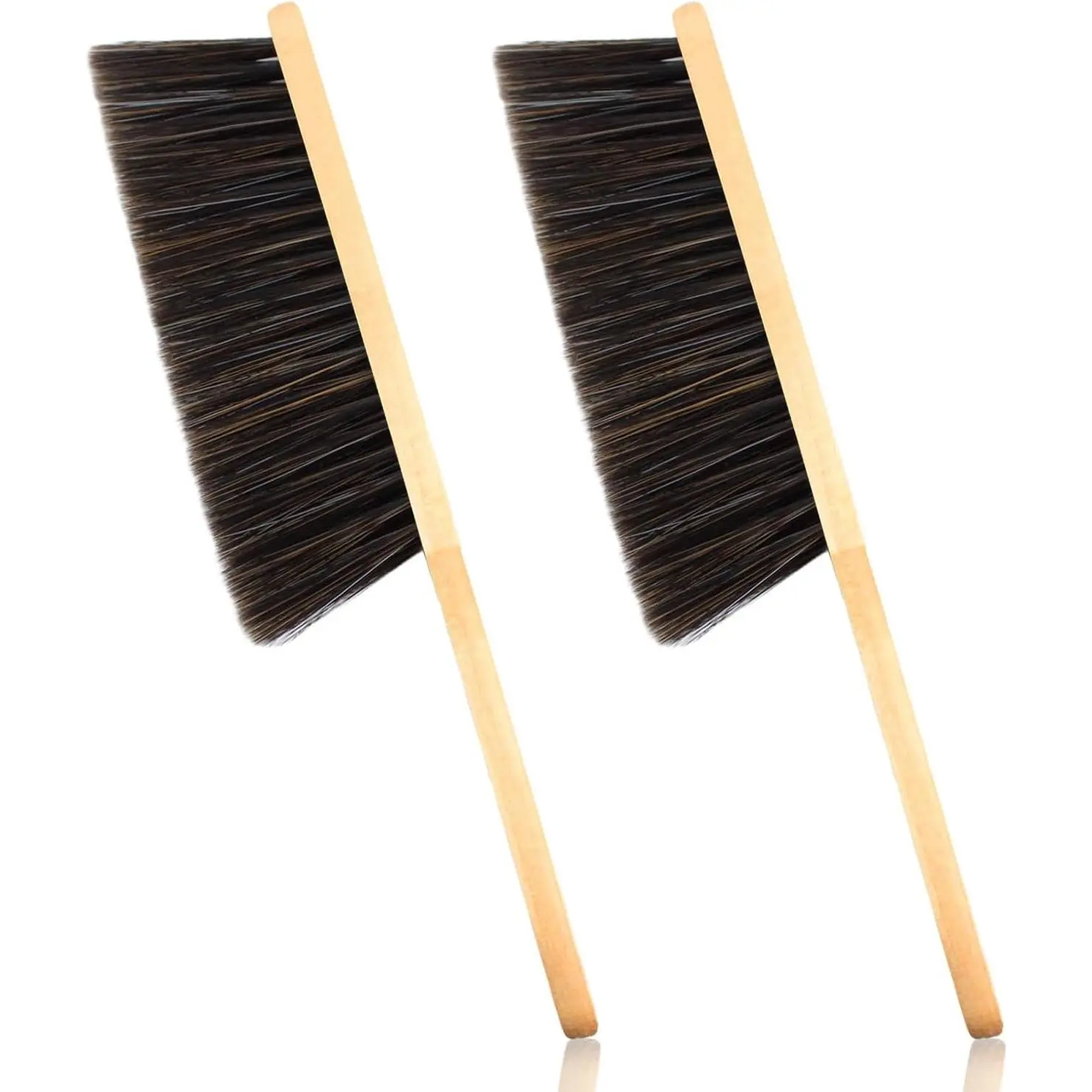 2 count Dust Brush Hand Broom Wooden Bench Brushes with Soft Bristles Counter Brush with Long  Handle Household Cleaning Brush for Sofa Bed Fireplace