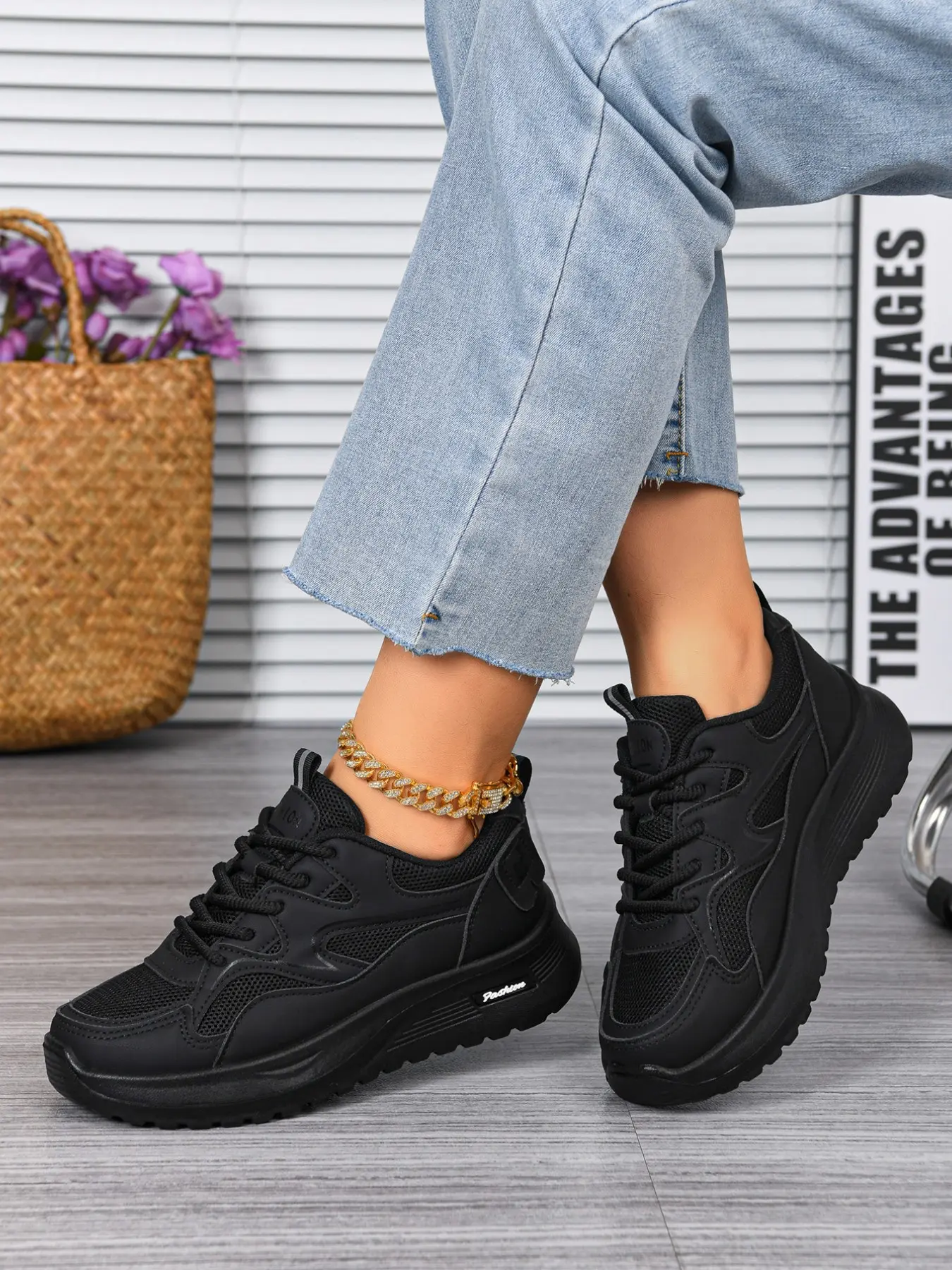 New Mesh Patchwork Height-Boosting Dad Shoes, Lightweight Soft Sole, Casual Round Toe Flatforms for Women, Casual Breathable Footwear, All Seasons