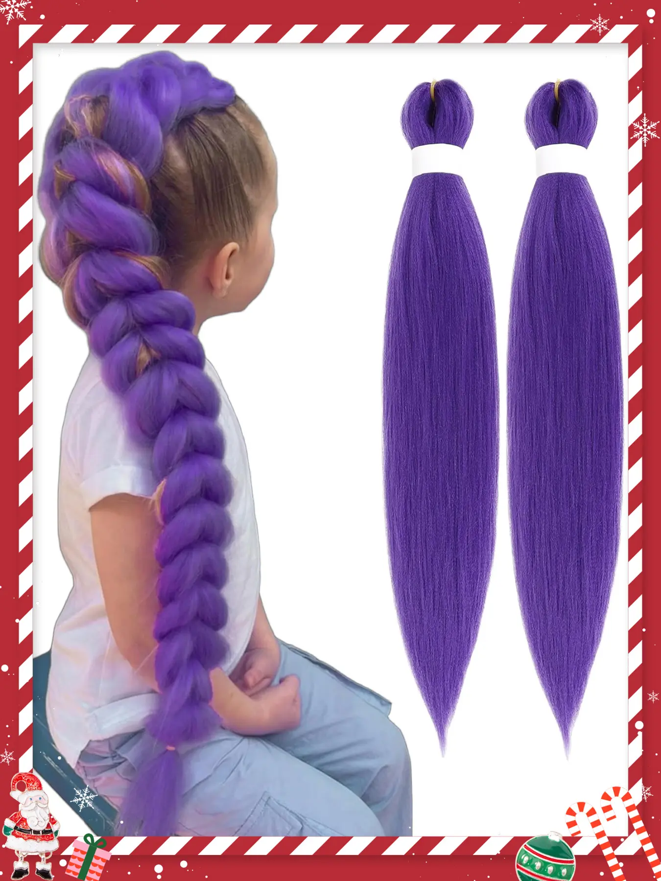 Long Purple Braiding Hair Pre Stretched Christmas Synthetic Soft Hair Braiding hair Extensions for Braids, Purple Hair Extensions for Stage Party Halloween Costume Cosplay