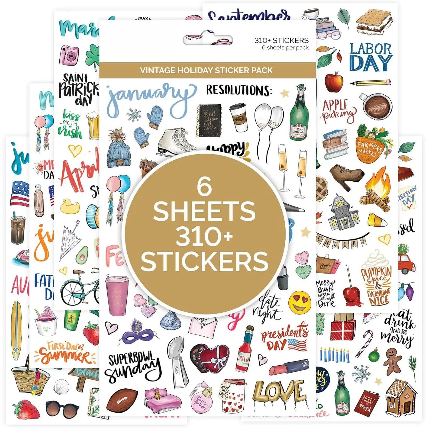 daily planners Holiday Seasonal Planner Sticker Sheets - Vintage Seasonal Sticker Pack - Removable & Repositionable - Over 310 Stickers Per Pack!