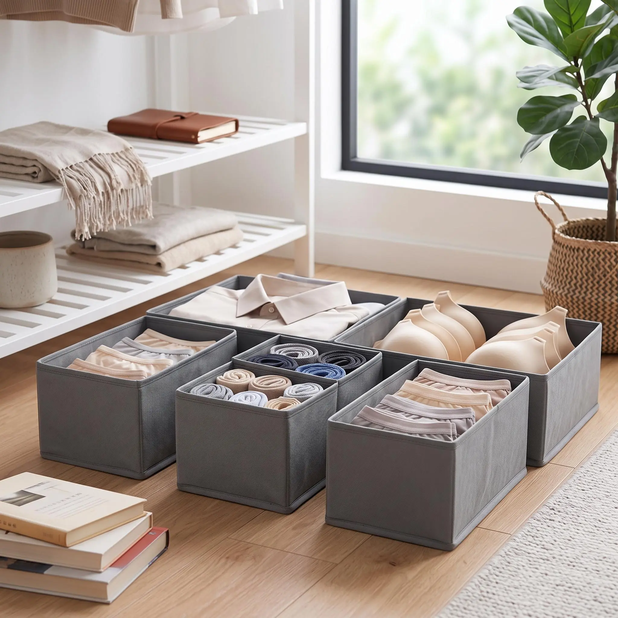 【IdealHouse】Set of 18 Collapsible Fabric Drawer Organizer Bins, Closet Storage Dividers for Sorting Clothes, Underwear, Bras and Socks, Perfect for Bedroom and Nursery