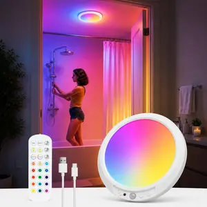 Rechargeable Shower Light with Remote, RGB Colors Changing & White Light for Shower, Shower Lights for Inside Shower with Motion Sensor, IP44 Waterproof Lights for Shower Closet Bedroom