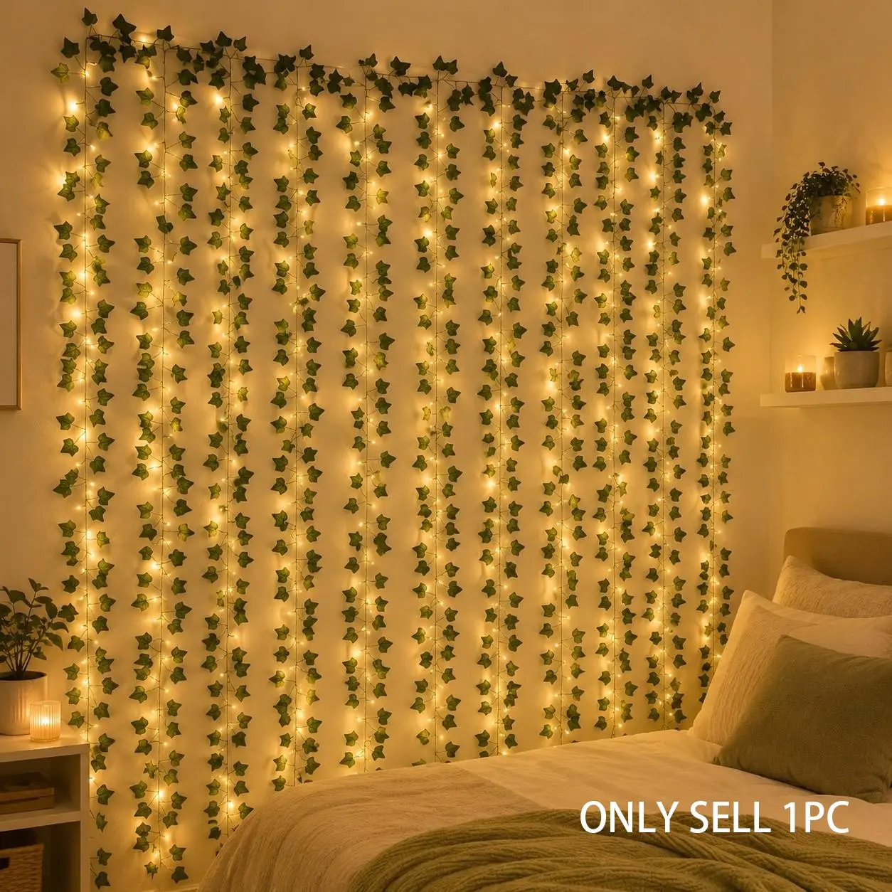 Artificial Ivy LED String Lights, Decorative Led Light, 2m/20 Leds, Hanging Plant DIY Leaf Background Decor, Festival Bedroom Wall Decor, Wedding Table Decor
