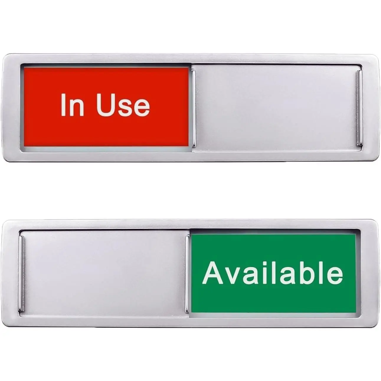 In Use or Available Sign, Magnetic Privacy Occupied Vacant Door indicator for Bathroom/Restroom/Office/Meeting Room, Durable Plastic (Silver), 7'' x 2''