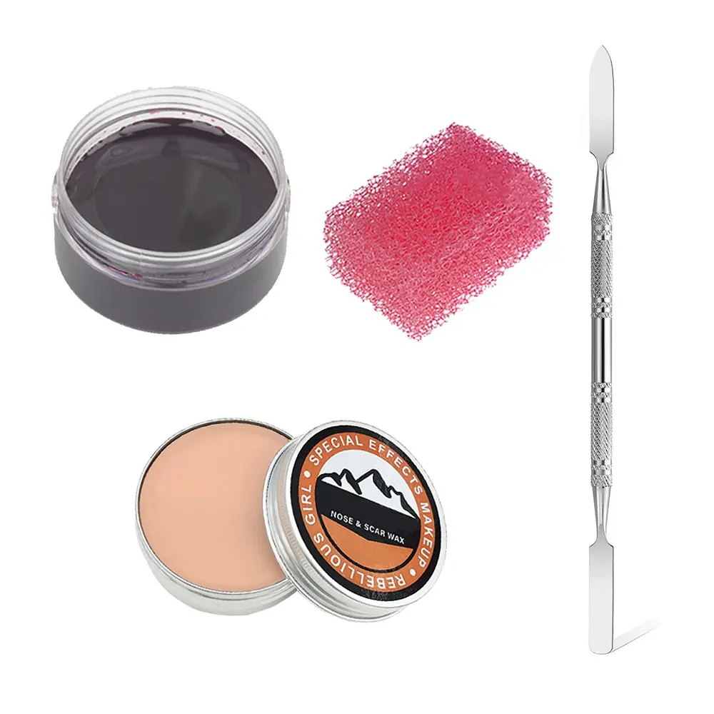 Rebellious Girl Special Effects Makeup Set, Includes Wax, Blood Plasma, Sponge, Dual-Ended Stick, Halloween Set Fake Nose Facial Shaped Fake Wound Stage Zombie Cosplay Costume Halloween Holiday Party Supplies