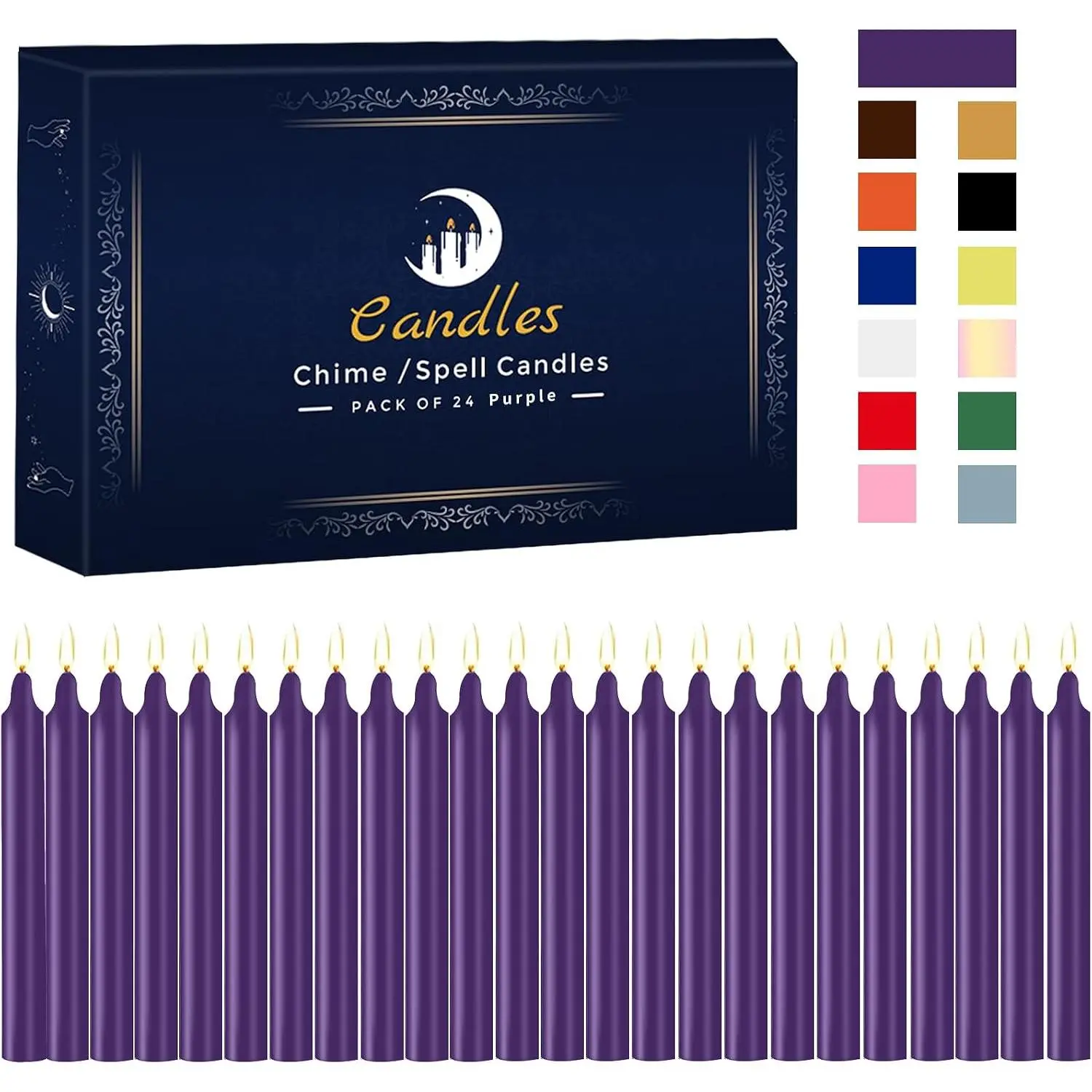 24 Pack  Spell Chime Candles –  Mini Unscented Taper Candles for Rituals, Prayer, Birthdays, Meditation, , Spells, Chime Candles - 4 Inch Tall - Ideal for Witches