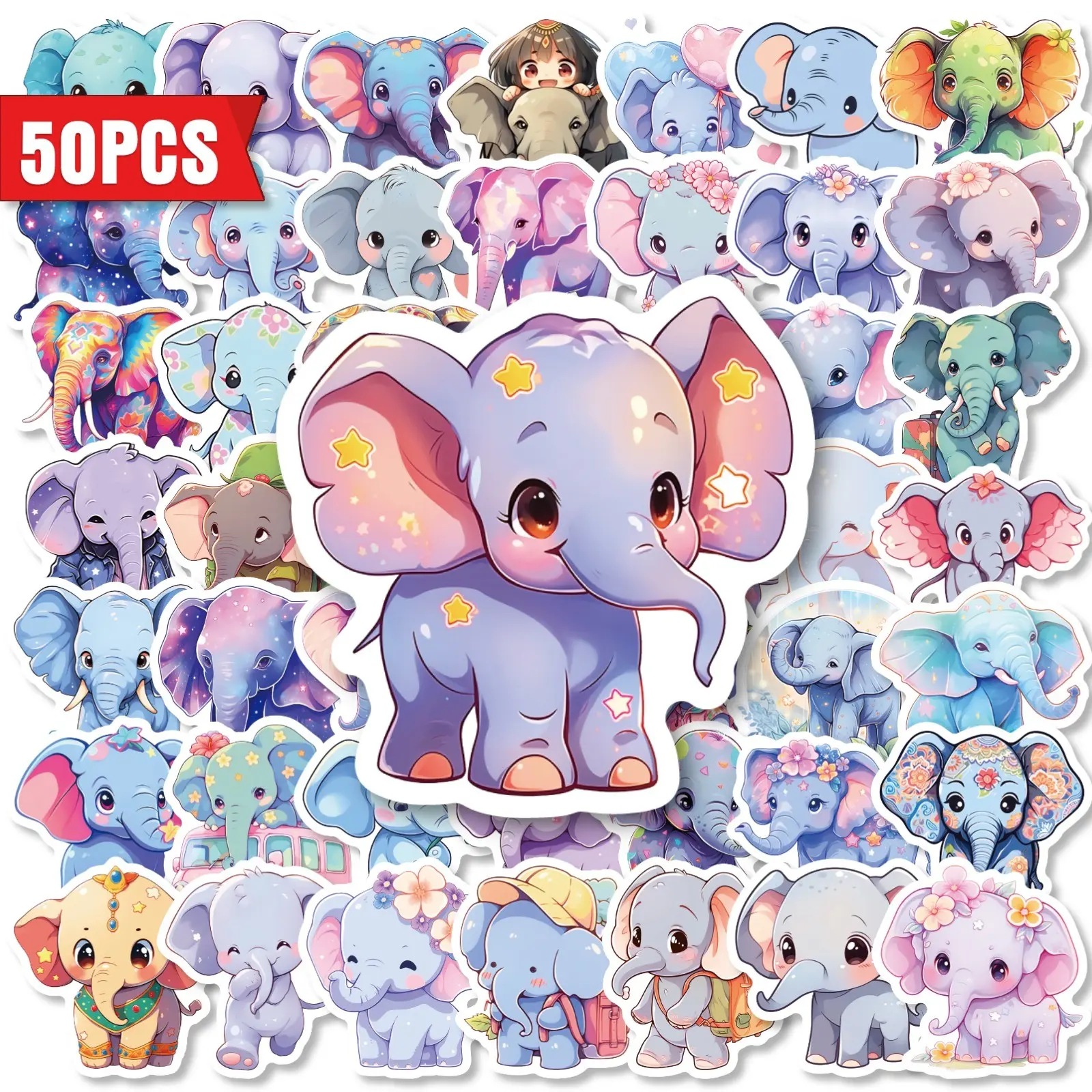 50pcs Elephant DIY Waterproof Stickers, Decorate Water Bottles, Laptops, Gift Wrapping, Halloween, Christmas, Home Decoration